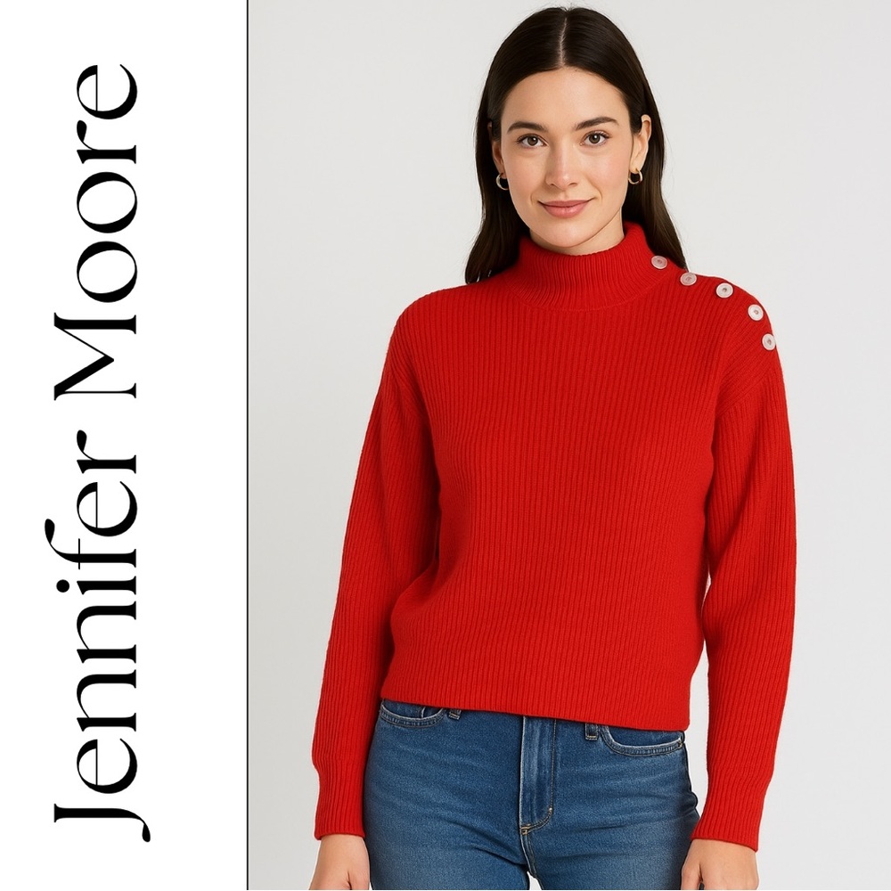 Jennifer Moore Red Button-Shoulder Sweater